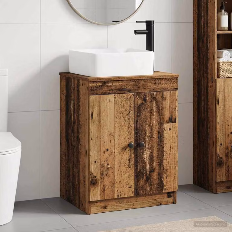 Set di mobili per il bagno vidaXL in legno marrone antico con ante a battente e ripiani interni