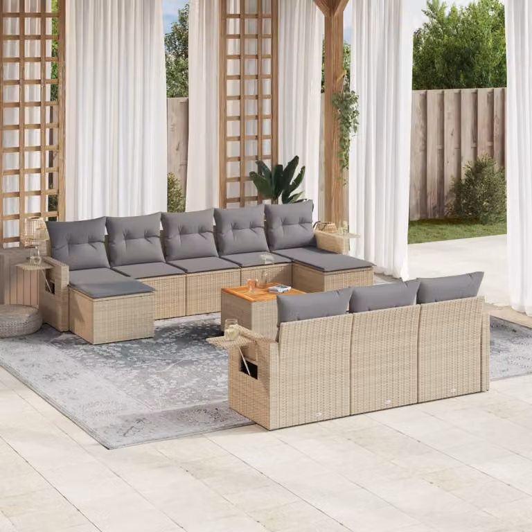 vidaXL Set Divani da Giardino 11 pz in Polyrattan con Cuscini Beige e Grigio per Terrazza e Giardino