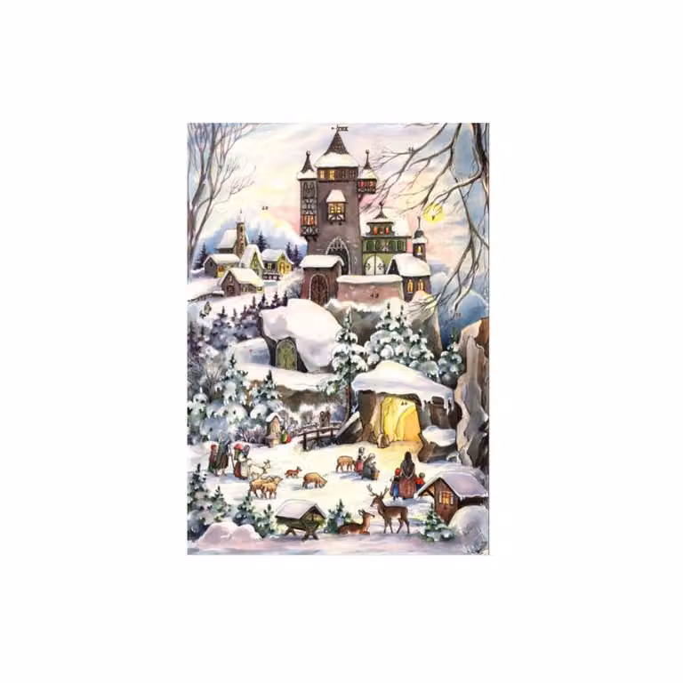 Calendario dell'Avvento "Castello di Natale" con festosa ambientazione da castello