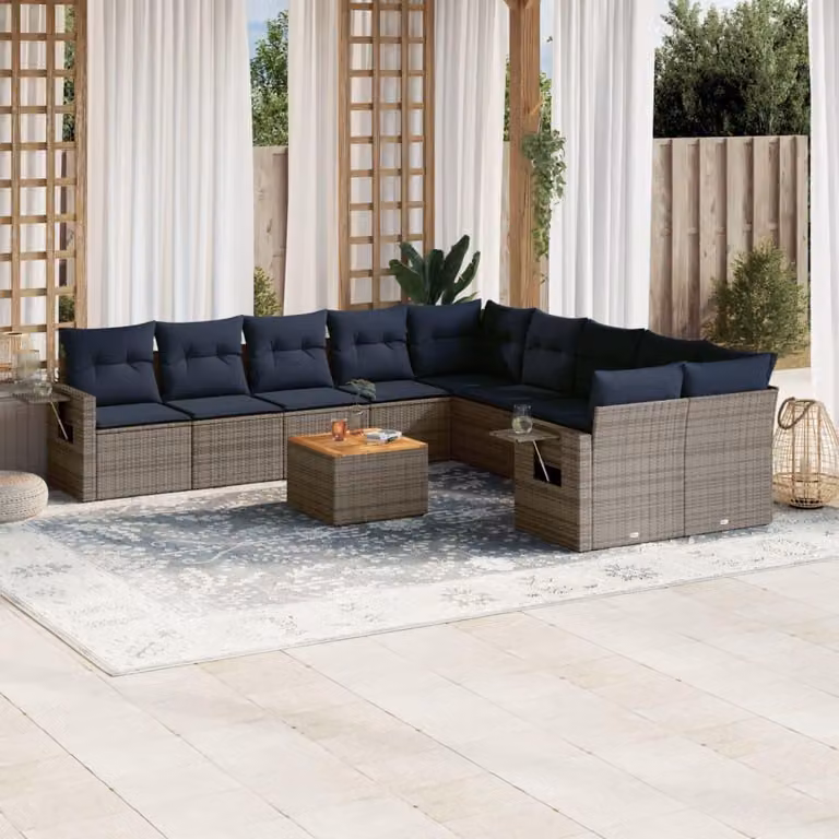 Maison Exclusive - Set da giardino 11 pezzi con cuscini, grigio, polyrattan