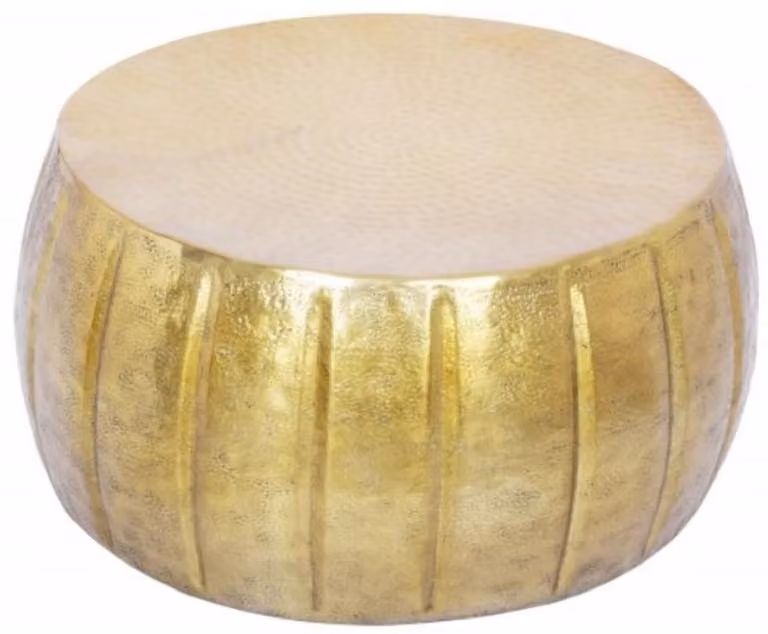 Tavolino Casa Padrino in alluminio oro Ø 65 x H. 31 cm - Tavolino rotondo da salotto in stile orientale - Mobili Soggiorno