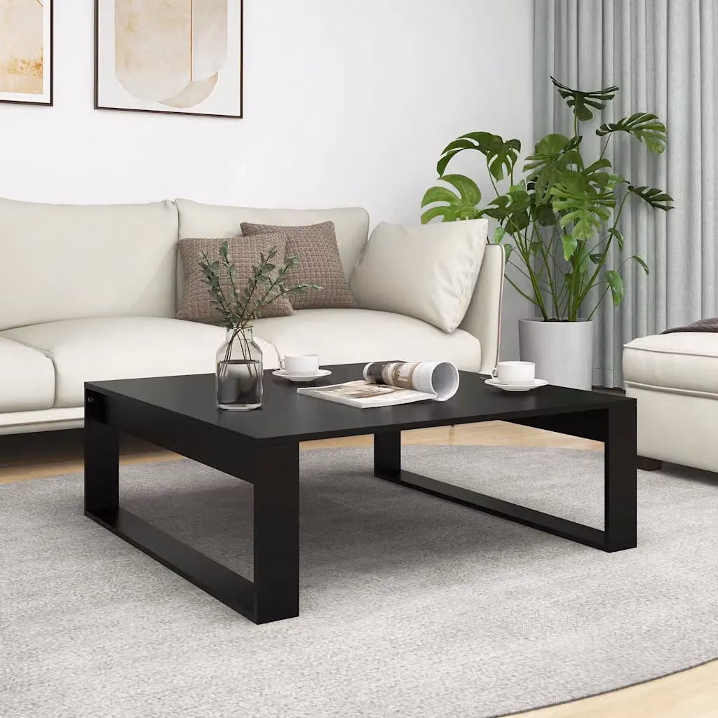 vidaXL Tavolino da Salotto Quadrato Nero in Legno e MDF L: 100 cm, P: 100 cm, H: 35 cm