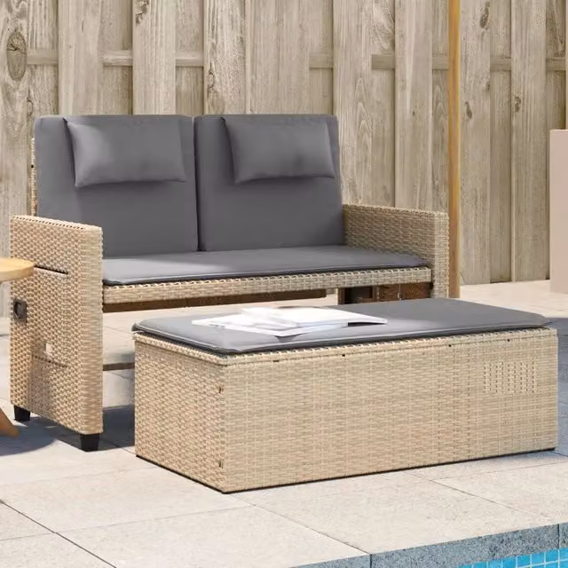 Panca Reclinabile da Giardino con Cuscini-Sgabello-Sedia da esterno Beige in Polyrattan 507799