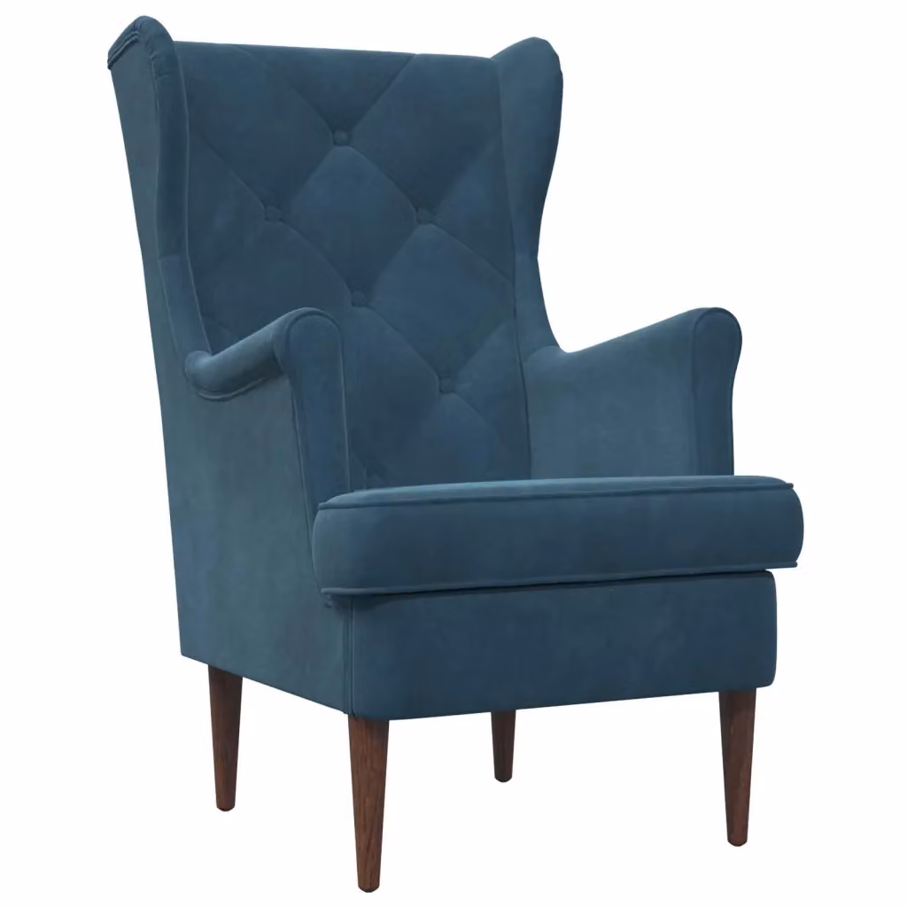 Poltrona Lounge in Velluto Blu con Braccioli e Design Moderno – 2