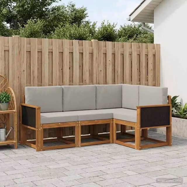 Set di divani da esterno 4 pz Naturale e Grigio Chiaro 3385162