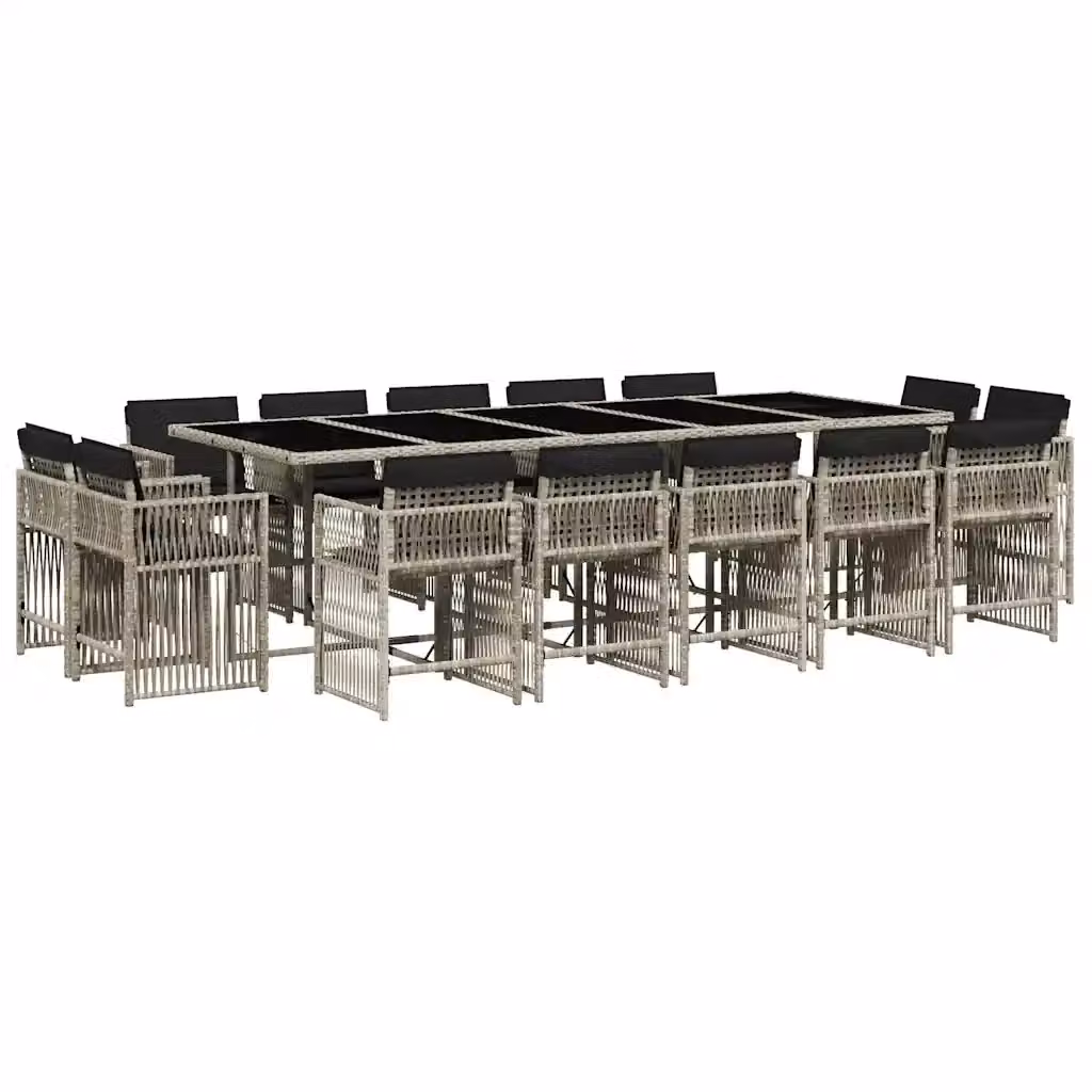 Set da Pranzo da Giardino vidaXL in Polyrattan Grigio Antracite con Cuscini e Tavolo in Vetro, 15 Pezzi – 2