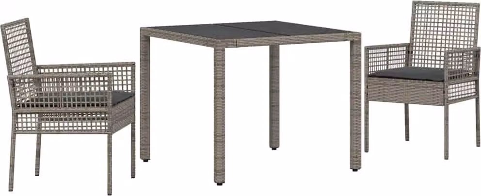 Set da Pranzo per Giardino 3 pcs Grigio polyrattan