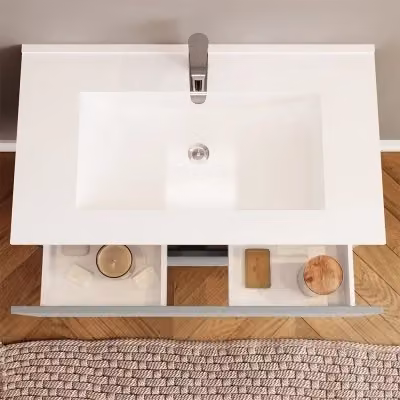 Mobile bagno sospeso Iris Inbagno con lavabo e specchio con illuminazione LED, rovere bianco e tortora, L: 80 cm, P: 44 cm, H: 50,6 cm – 2