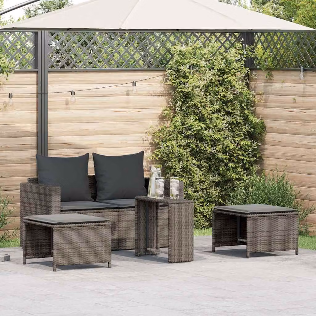 Set Divano da Giardino a L vidaXL in Polyrattan Grigio con 5 Pezzi e Cuscini Imbottiti