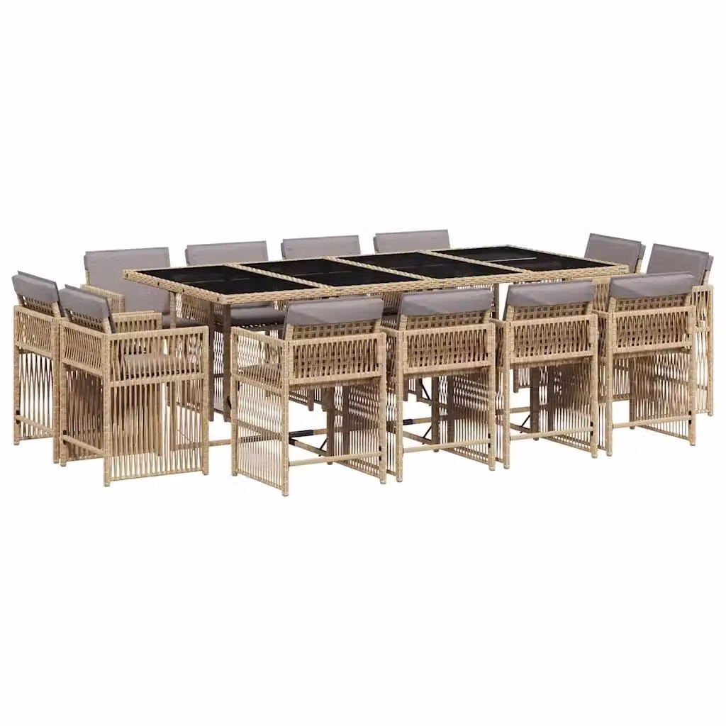 Set Pranzo da Giardino vidaXL 13 pz in Polyrattan con Cuscini Beige e Grigio e Tavolo in Vetro – 2