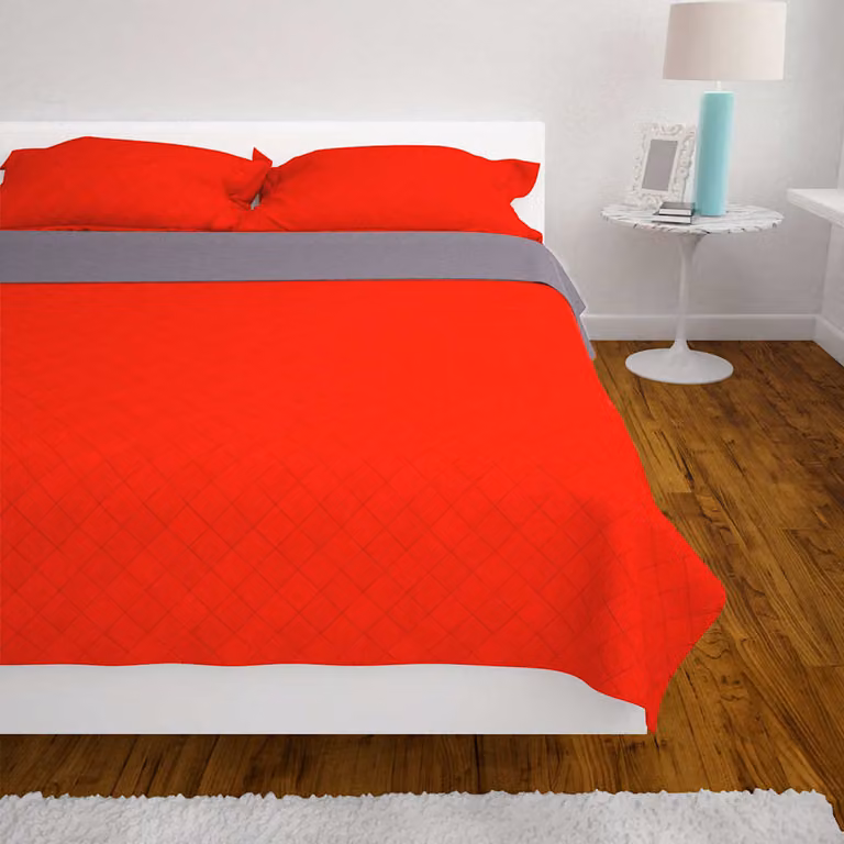 vidaXL Copriletto Double-Face Trapuntato Rosso e Grigio 230x260 cm