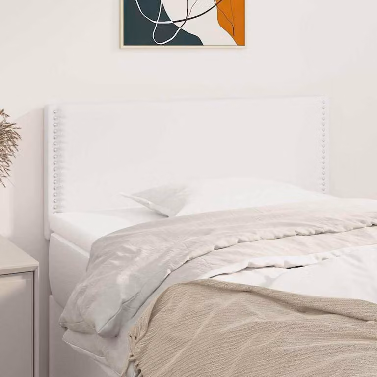 Testiera per letto imbottita vidaXL in similpelle bianca, L: 100 cm, P: 5 cm, H: 78-88 cm