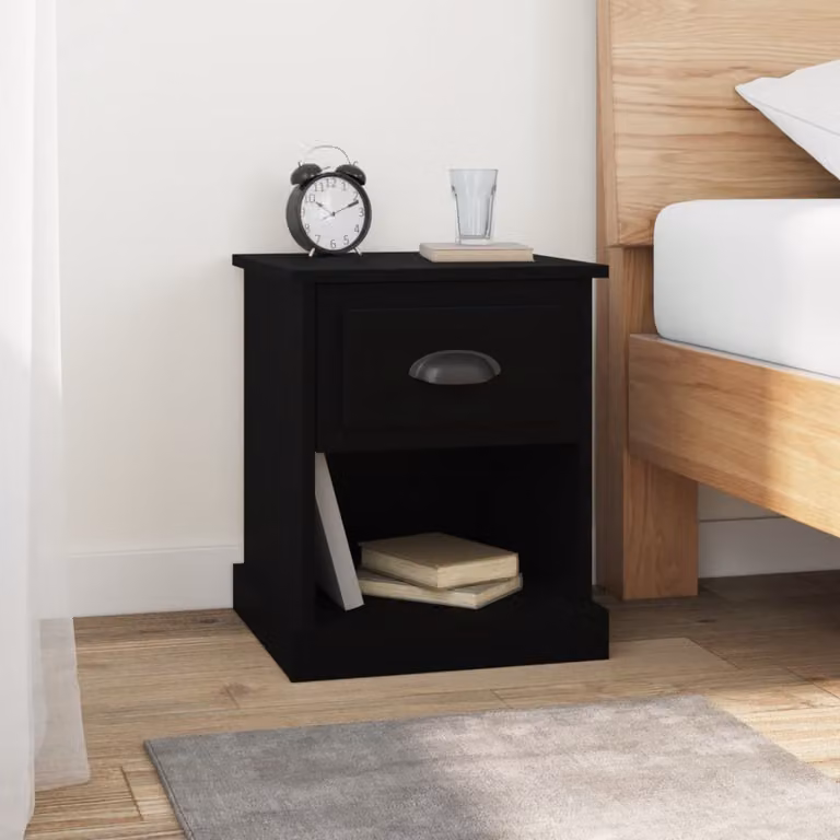 Set di 2 comodini vidaXL neri in legno multistrato e MDF, L/P/H: 39 x 39 x 47,5 cm