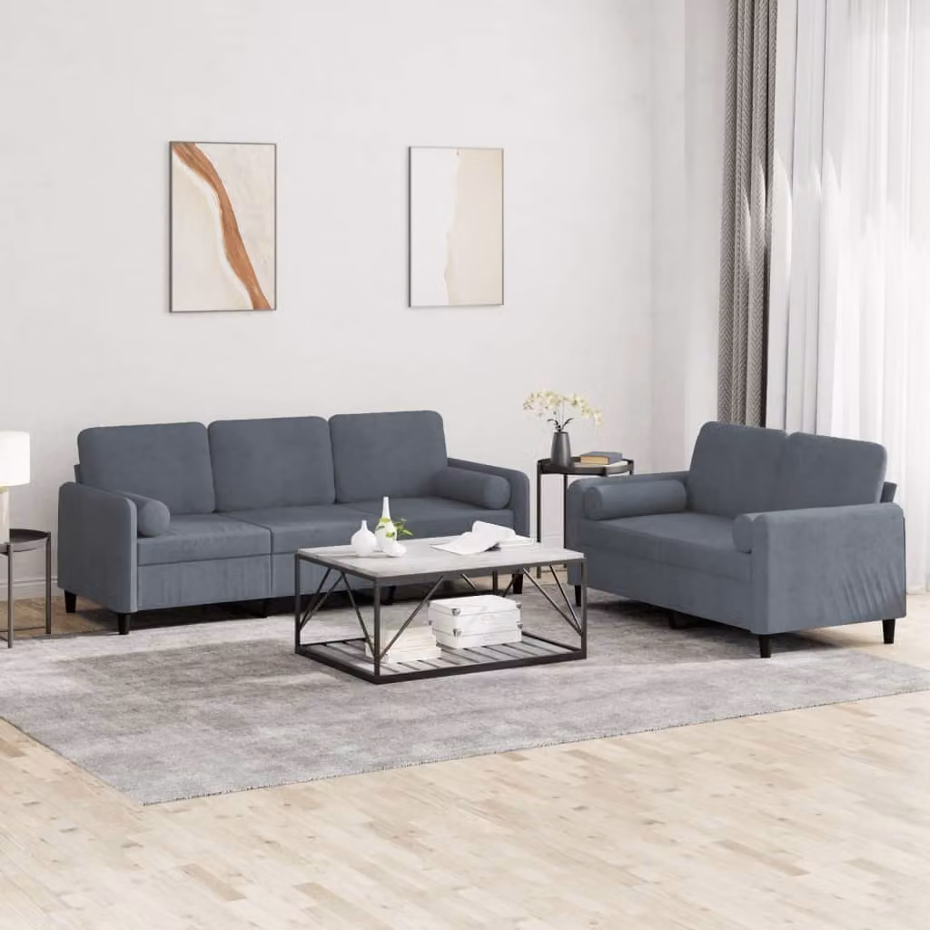 Maison Exclusive - Set divano a 2 posti con cuscini in velluto grigio scuro