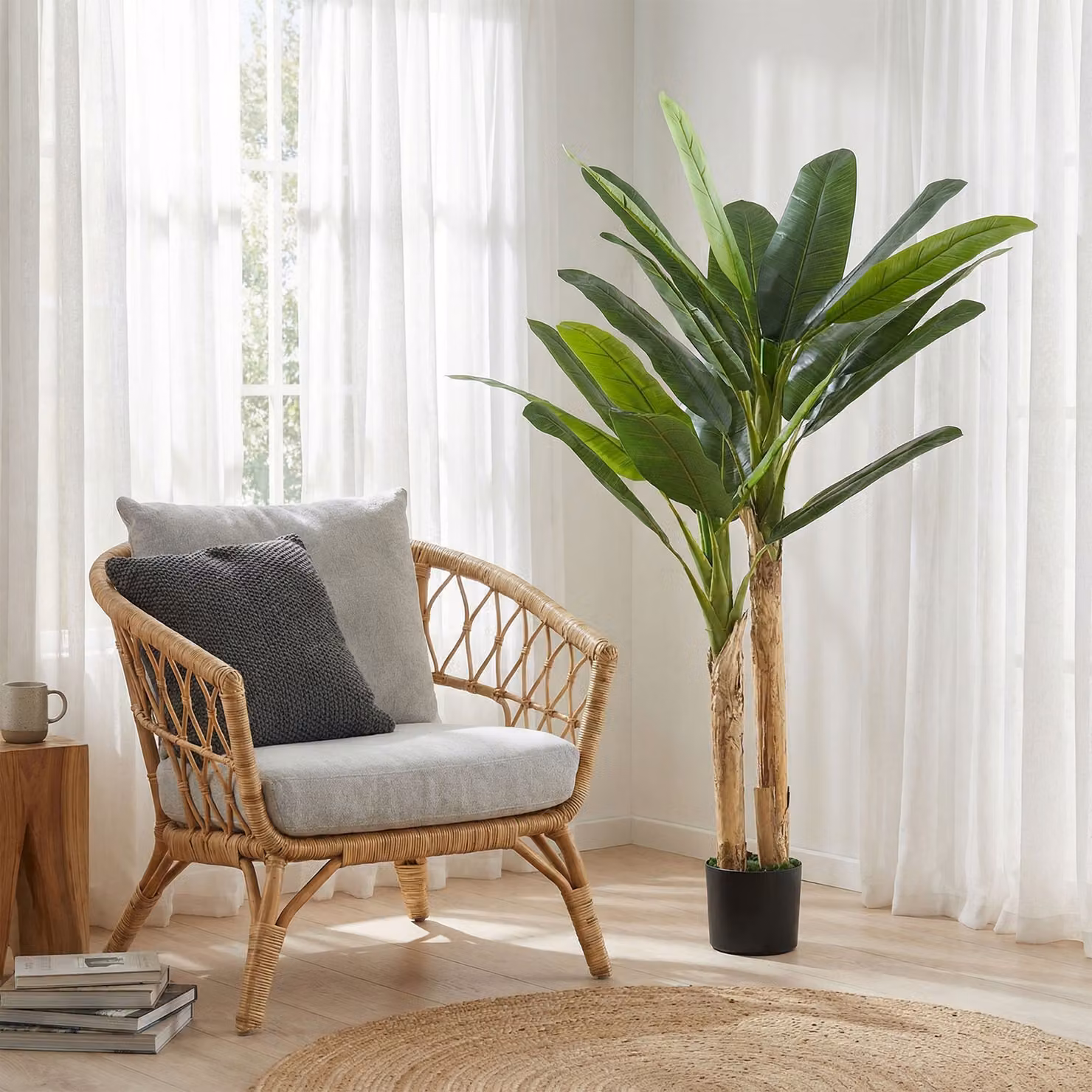 Pianta Artificiale Albero di Banano HOMCOM Verde con Vaso e 2 Tronchi, Altezza: 150 cm – 2