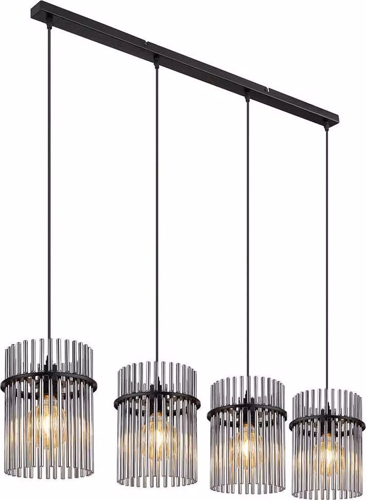 Lampada a sospensione a LED, metallo, nero, aste in vetro color fumo, L 110 cm