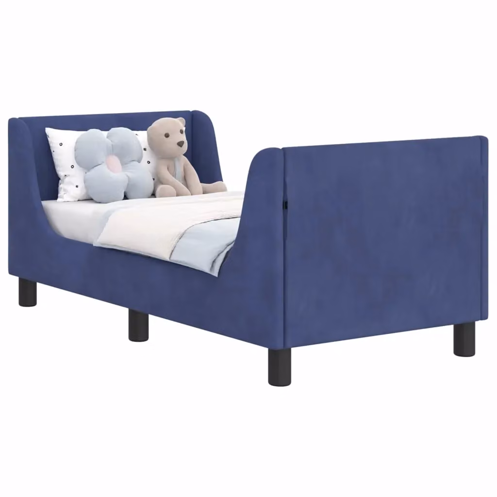 Struttura letto per bambini moderna in tessuto blu con testata e giroletto L 140 x P 70 x H 60 cm – 2