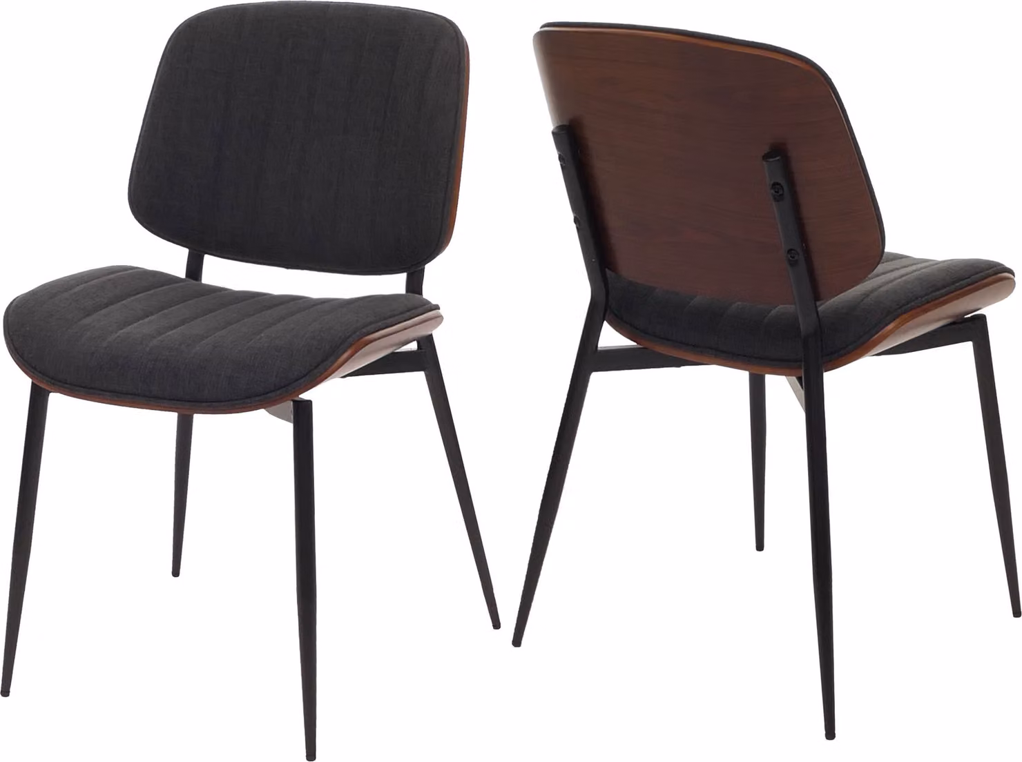 Set di 2 sedie da pranzo HWC-O44, sedia per cucina, struttura in legno massello, rivestimento in tessuto (370g/m²), finitura effetto noce scuro, colore grigio scuro