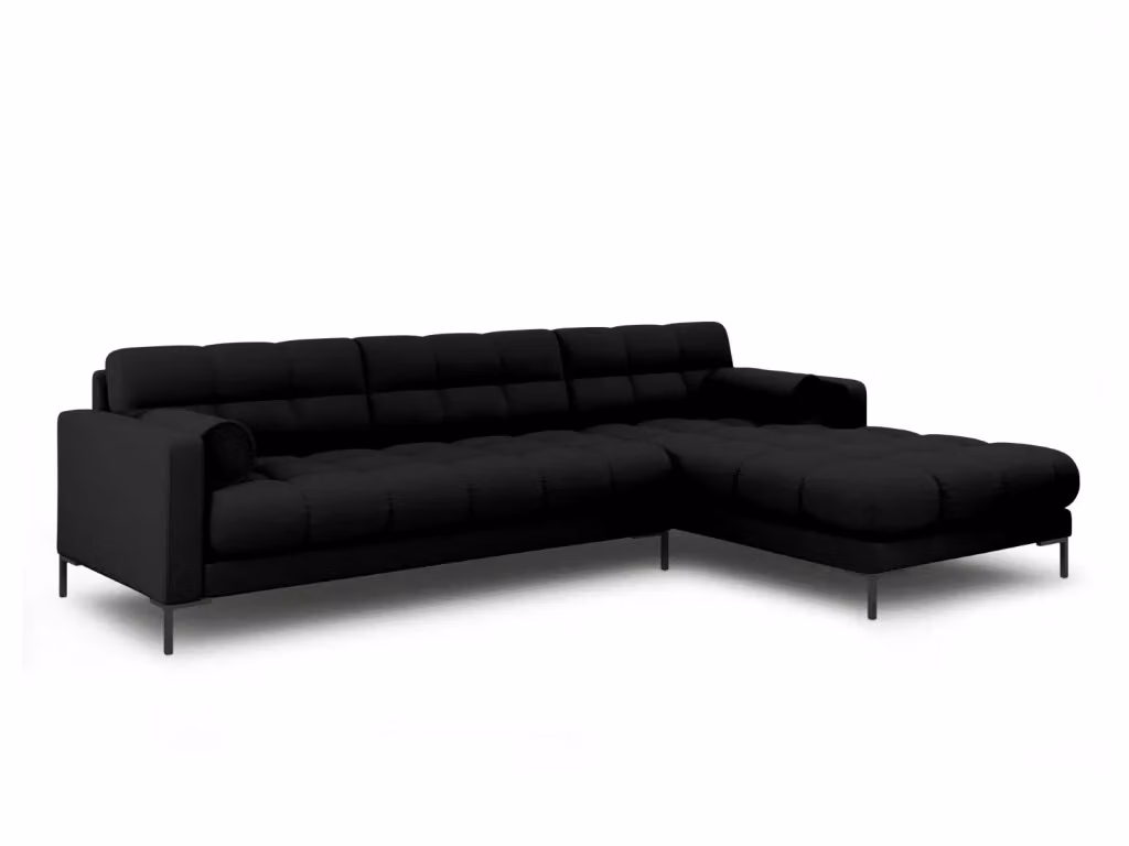 Divano angolare destro Bali di Cosmopolitan Design, modello a 5 posti in tessuto nero con design moderno per il tuo soggiorno, L: 293 cm, P: 185 cm, H: 75 cm – 2