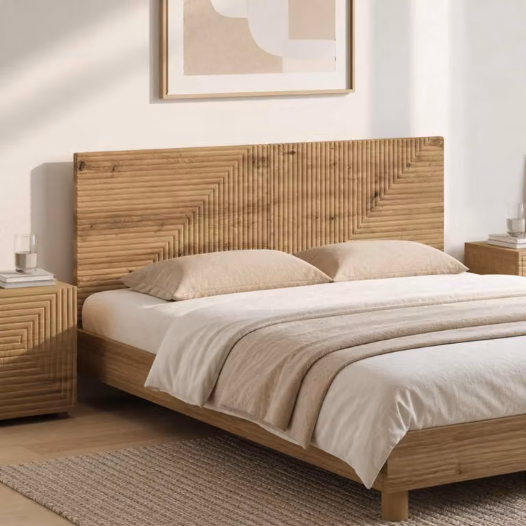 Testiera da muro vidaXL HAARLEM in legno marrone con ripiano integrato e scomparti laterali, L: 120 cm, H: 50 cm, P: 10,44 cm