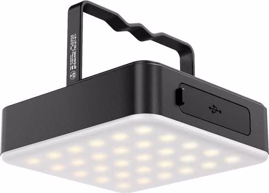 Lampada da campeggio LED USB ricaricabile con magneti integrati e funzione SOS, disponibile in bianco e nero