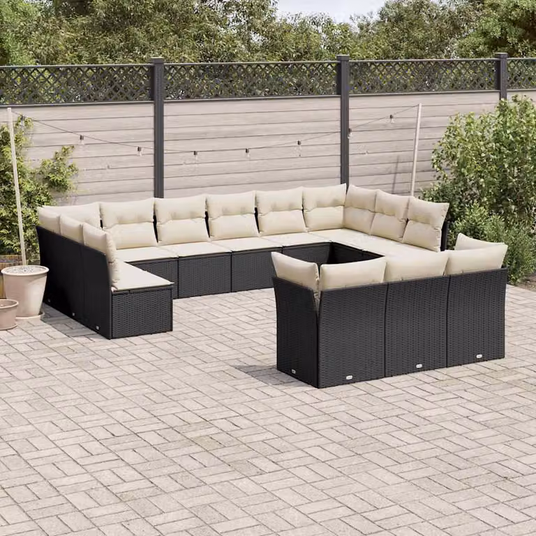 vidaXL Set Divani da Giardino a L con Cuscini in Polyrattan Nero e Telaio in Metallo