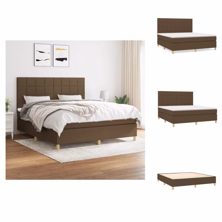 vidaXL Letto a molle con materasso in tessuto marrone scuro 180x200 cm - Letti e strutture letto