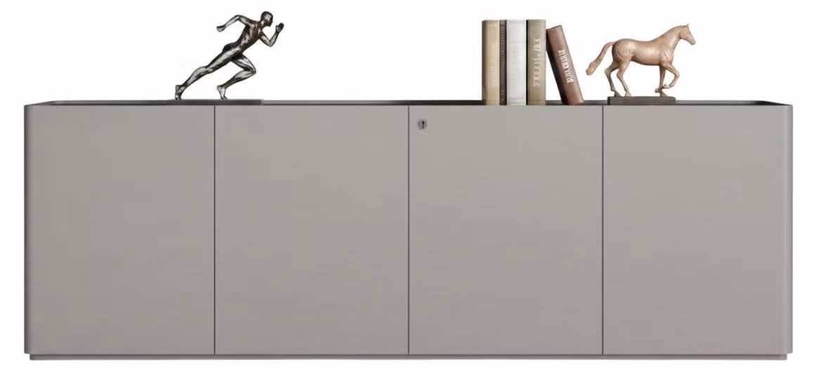 Mobile contenitore moderno con superficie in legno e ante dal design minimalista