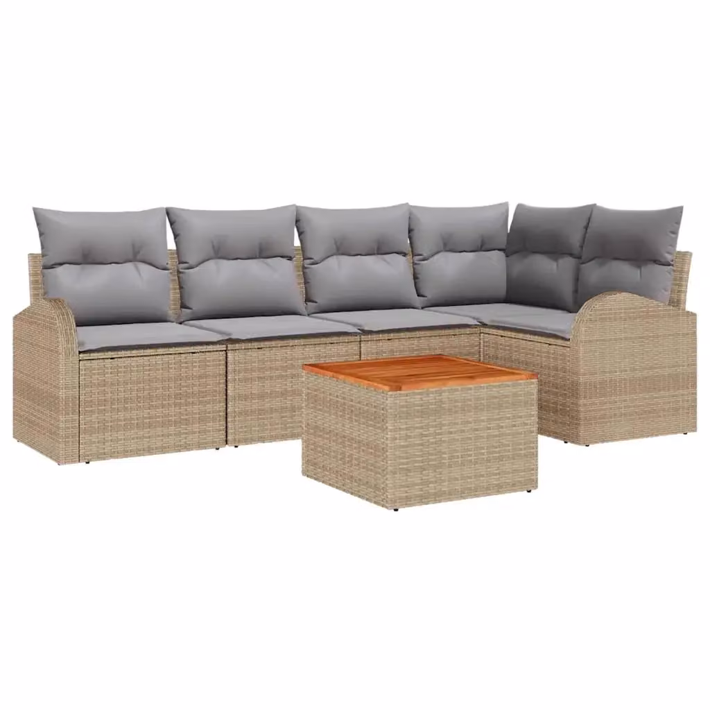 Set Divano da Giardino a L vidaXL in Polyrattan con Cuscini Beige e Grigio Chiaro – 2
