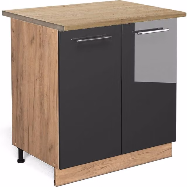 Mobiletto base cucina Fame-Line Antracite lucido/Rovere dorato 80 cm con ripiano, PL Rovere Vicco