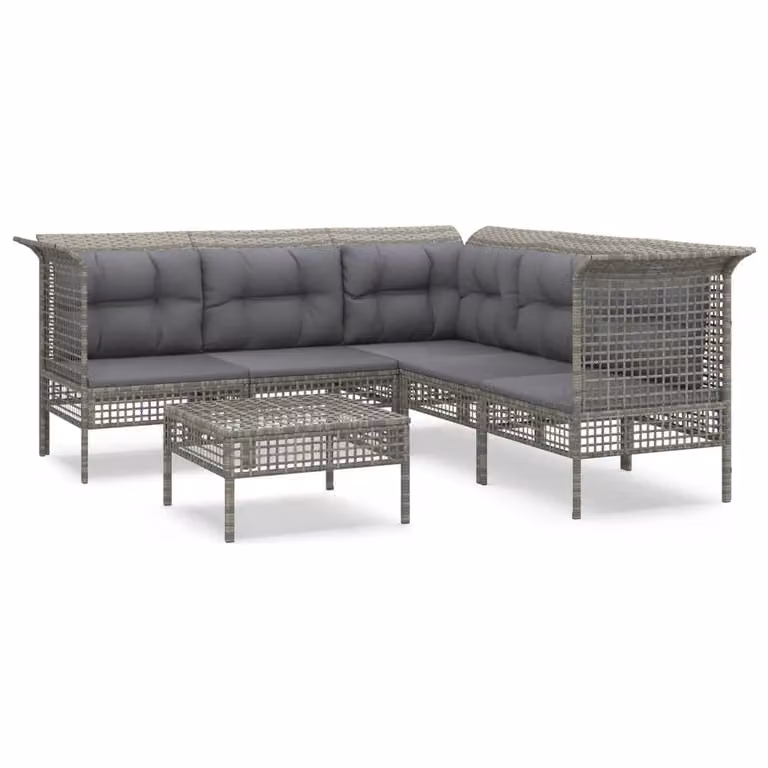 Set Divani da Giardino 6 pz con Cuscini in Polyrattan Grigio