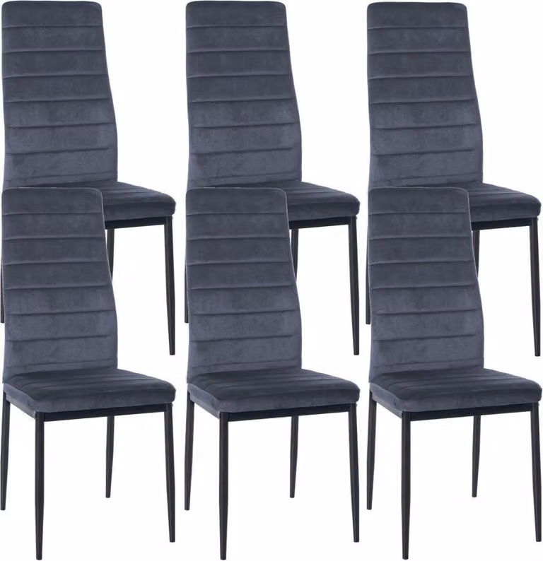 set di 6 sedie da pranzo - sedie da pranzo - seduta confortevole con rivestimento in velluto o Pelle finta | colore: grigio chiaro, materiale: morbido