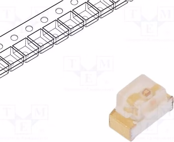 5 LED, 3-8 mcd, 150°, 2,1-2,5 V, giallo, 0603 SMD, 1,6x0,8x1,1 mm, 20 mA, KP-1608YC, diodi LED