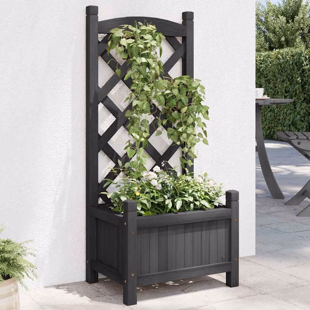 Fioriera con Traliccio vidaXL in Legno di Abete Massello, Colore Nero, L 40 cm x P 30 cm x H 90 cm