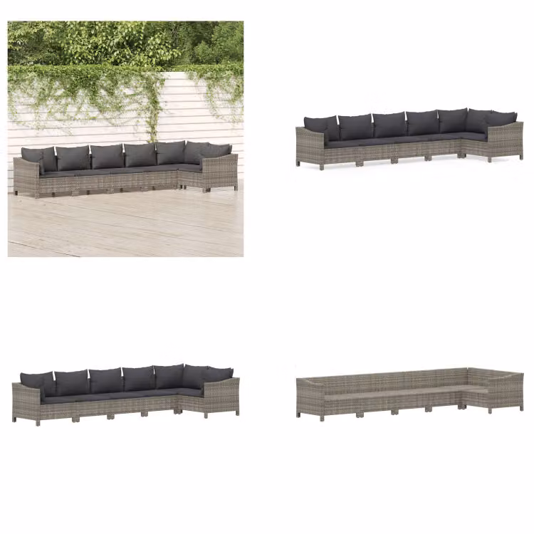 vidaXL Set da salotto da giardino 6 pezzi con cuscini in poly rattan grigio - Set da salotto da giardino - Set da salotto - Set di mobili da giardino