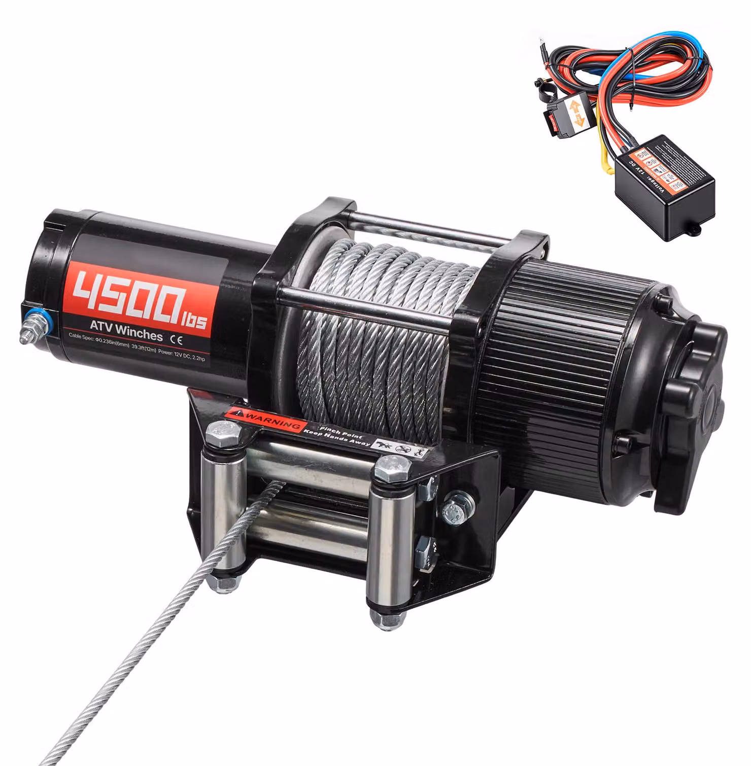 Verricello elettrico SucceBuy da 2041 kg, verricello con motore a 12 V CC con fune in acciaio da Φ6 mm x 12 m, telecomando wireless e con cavo, IP55, verricello elettrico per operazioni di traino su ATV, UTV e veicoli fuoristrada