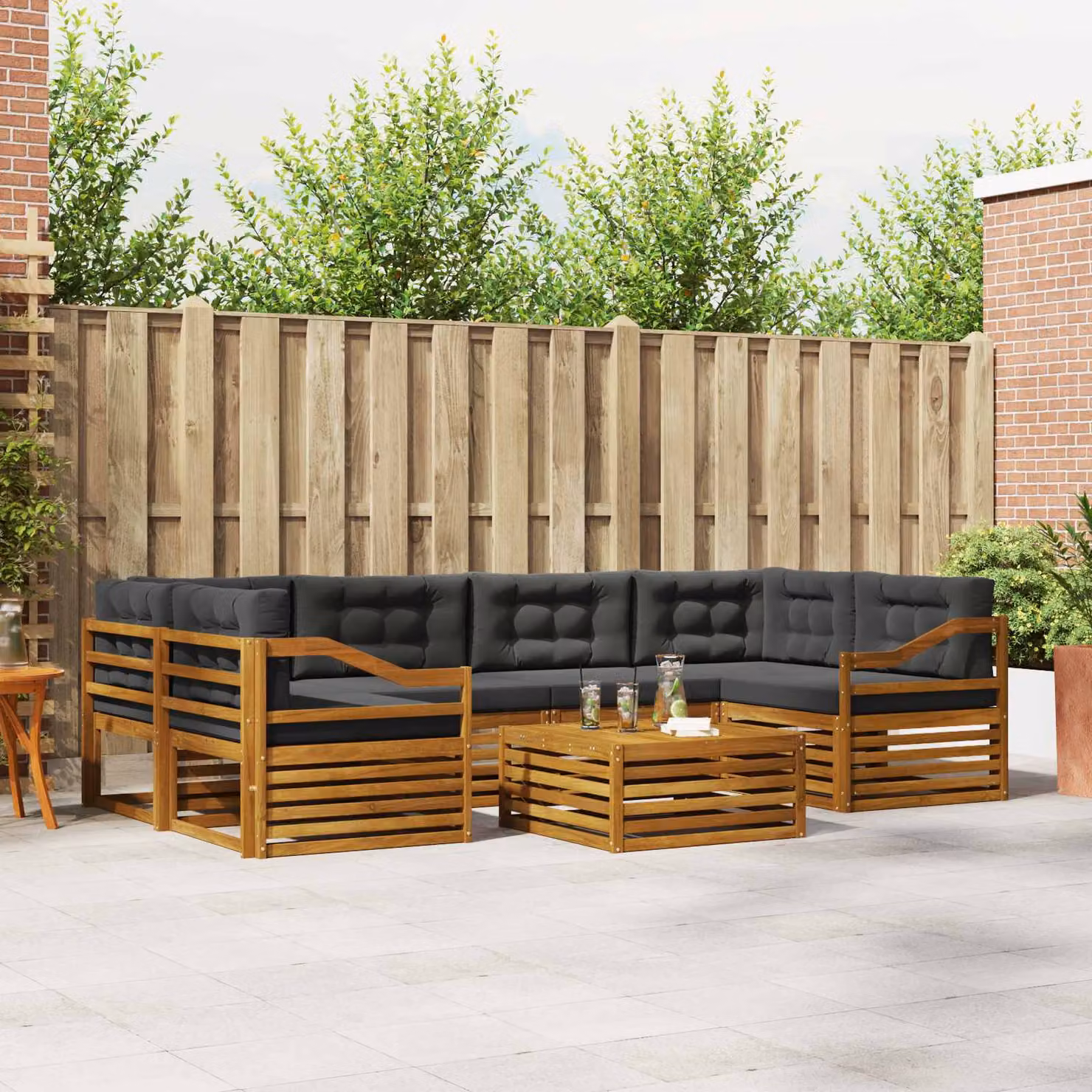 Set di divani da esterno vidaXL a forma di U composto da 7 pezzi in legno di acacia con cuscini inclusi, colori beige e antracite