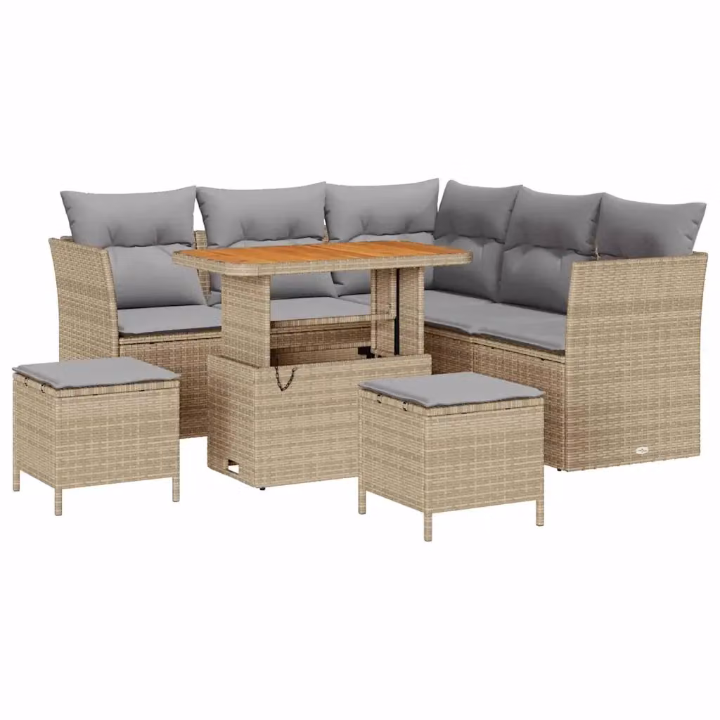 Set Divano da Giardino vidaXL 8 Pezzi a Forma di L con Tavolino e Cuscini, Beige e Grigio – 2