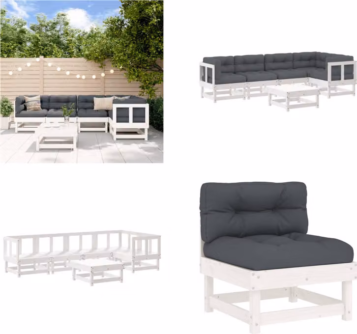 vidaXL set da salotto da giardino 6 pezzi con cuscini in legno massiccio bianco - Set da salotto da giardino - Set da salotto da giardino - Set da salotto da esterno