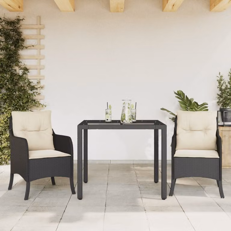 Maison Exclusive - Set da pranzo da giardino 3 pezzi con cuscini in polyrattan nero