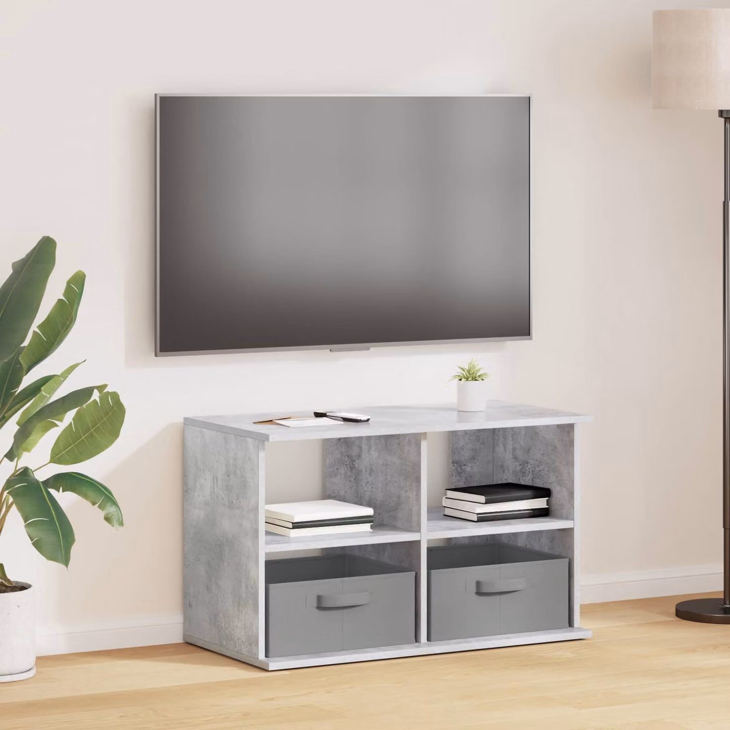 Supporto TV moderno vidaXL con cassetto in legno e MDF, Grigio, L 79 x P 40 x H 48 cm