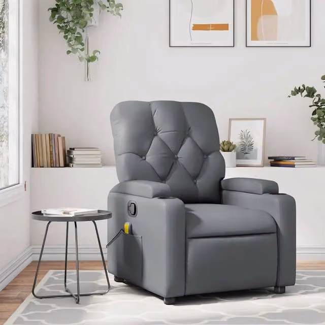 Poltrona relax reclinabile vidaXL in similpelle grigia con braccioli e struttura in legno e metallo L/P/H: 86,5 x 74 x 93,5 cm – 1