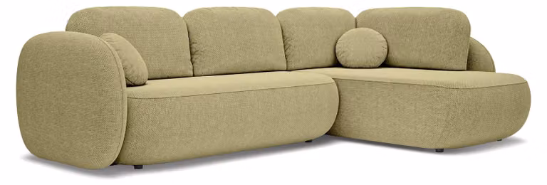 Divano angolare con funzione letto, modello Olemo, lato destro, rivestito in lino color oro