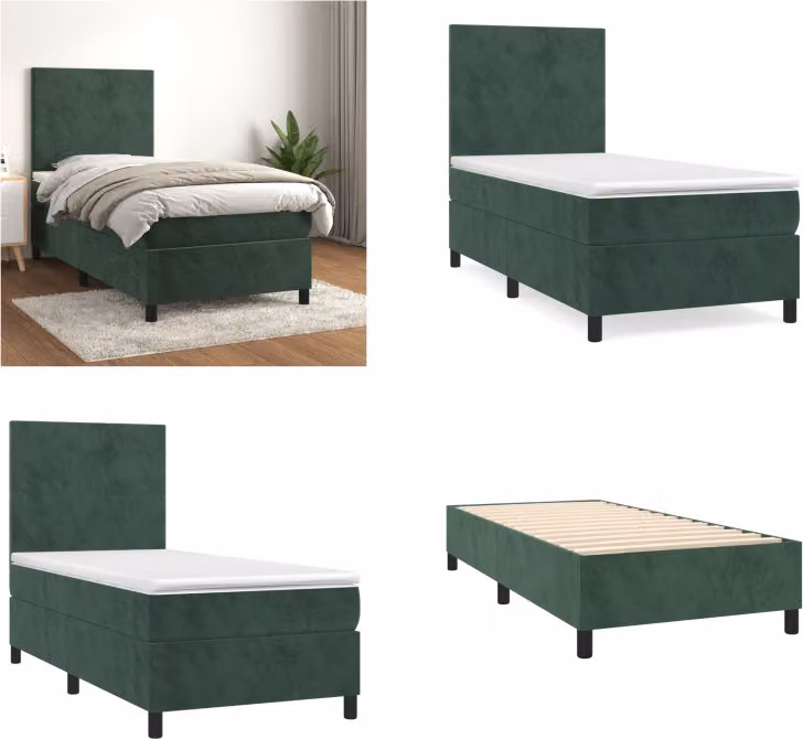 vidaXL Letto a molle con materasso verde scuro 100x200 cm in velluto - Letto a molle - Boxspringbetten - Bett - Schlafzimmermöbel