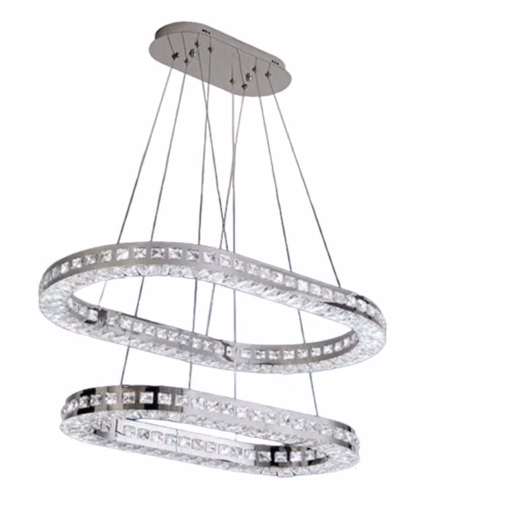 Lampadario a sospensione Trade Shop con 2 anelli in cristallo e LED da 46 Watt, colore argento cromato, modello B49-3c – 2