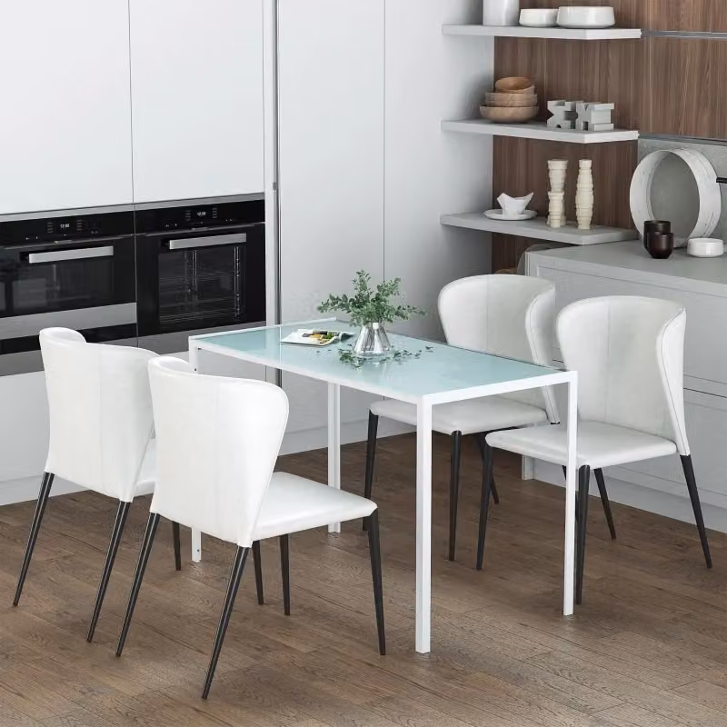 Tavolo da pranzo rettangolare Mivray per 4 persone con piano in vetro temperato e struttura in metallo bianco L: 120 cm, P: 60 cm, H: 75 cm – 2