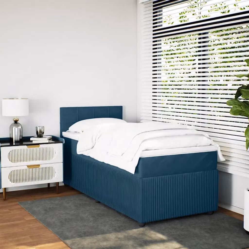 Letto con Giroletto a Molle e Materasso Ibrido vidaXL in Velluto Blu e Bianco L/P: 200 x 80 cm – 2