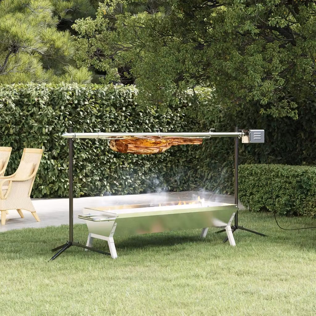 Griglia a carbone con motore e rotisserie vidaXL in acciaio inox color argento L: 150 cm, P: 46,5 cm, H: 82,5 cm
