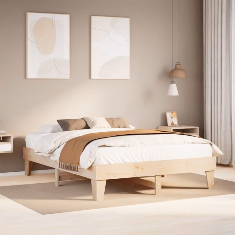 vidaXL Letto in legno massello di pino marrone stile rustico L/P/H: 203.5 x 153.5 x 36.0 cm