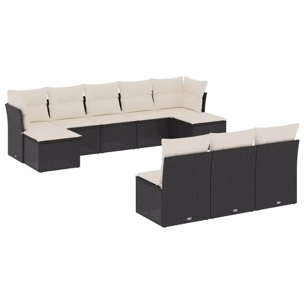 vidaXL Set Divani da Giardino 10 Pezzi con Cuscini in Polyrattan e Struttura in Acciaio Nero e Bianco – 2